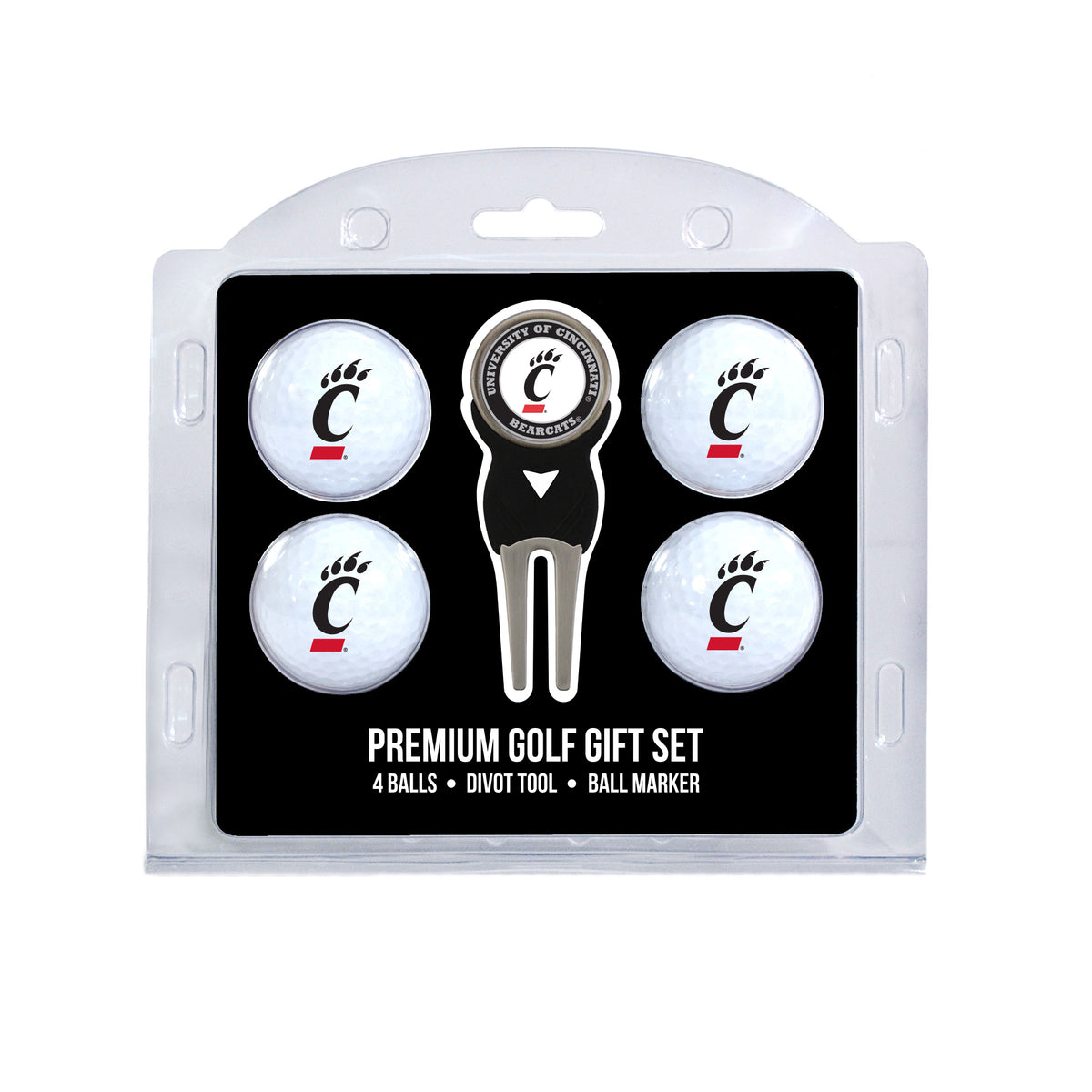Cincinnati four ball golf gift set with divot tool and ball marker