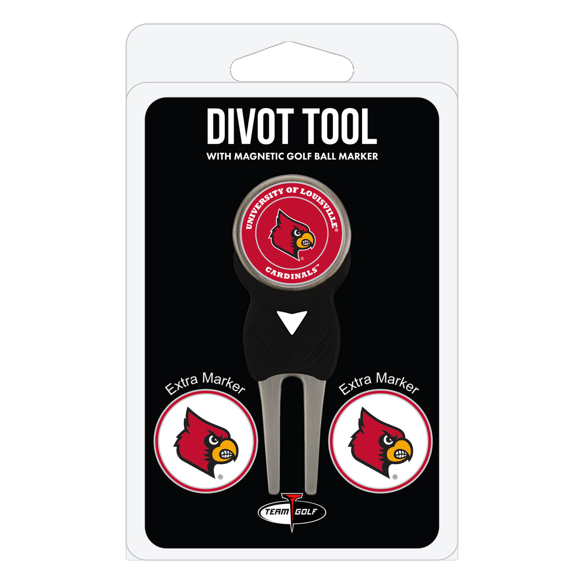 Louisville Cardinals divot repair tool and three ball markers