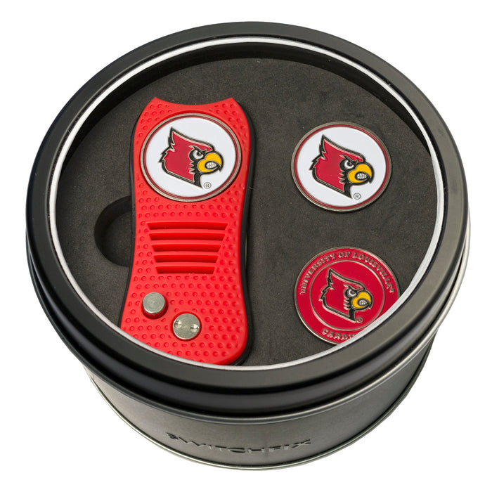 Louisville Cardinals Switchblade divot tool and ball marker tin gift set