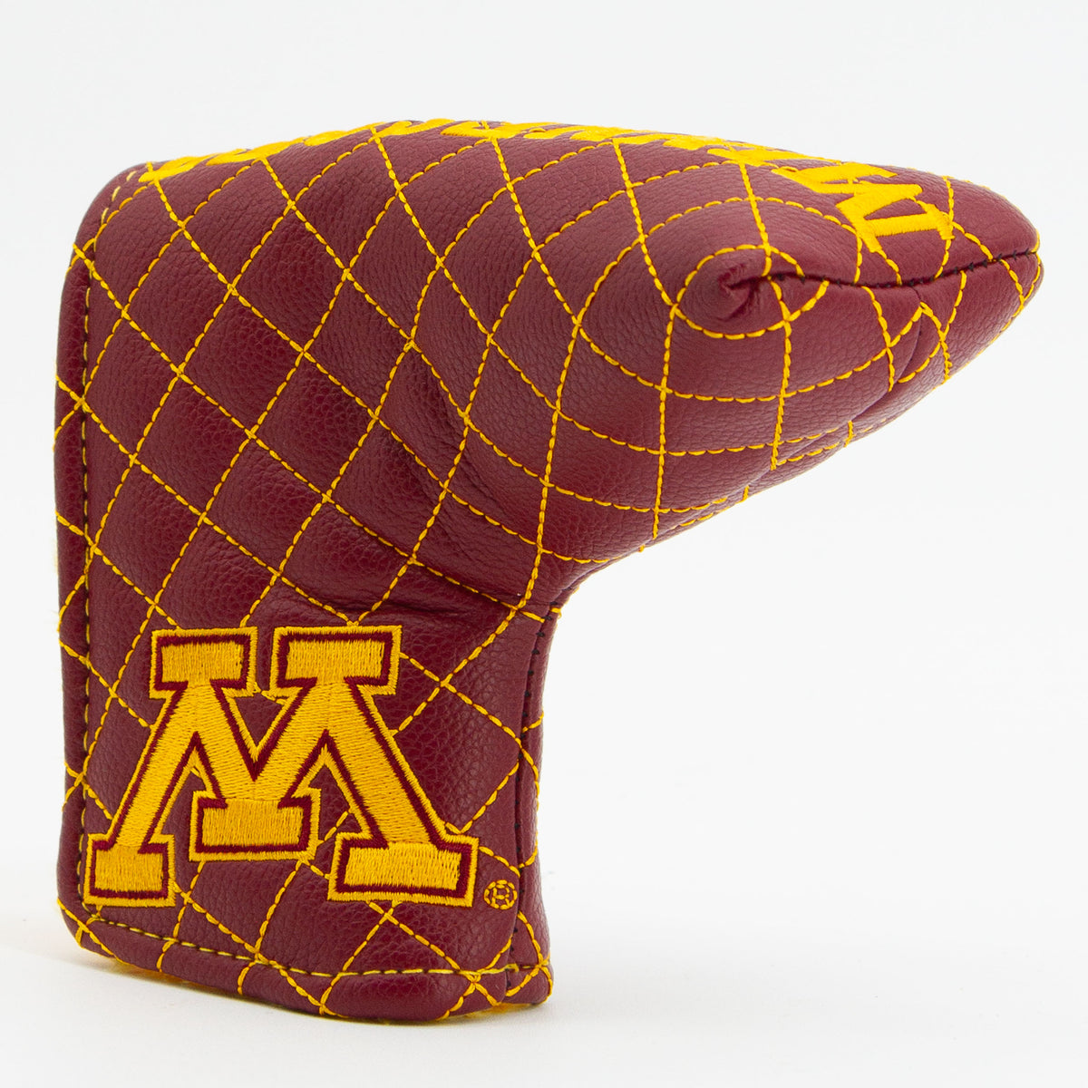 Minnesota Golden Gophers solid quilted blade putter cover, close-up of the stitching and textured exterior