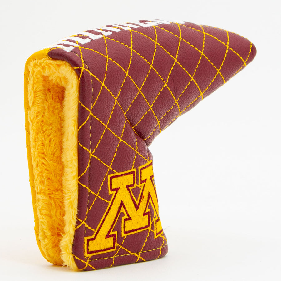 Minnesota Golden Gophers split quilted blade putter cover: original opening and lining detail