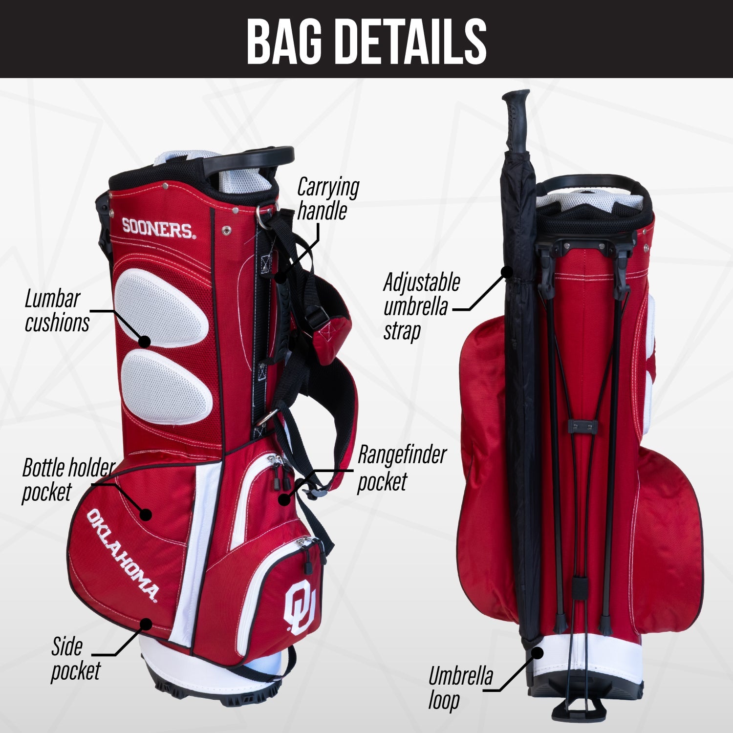 Oklahoma Sooners Fairway Stand Bag - Image 2 - Club Rehab