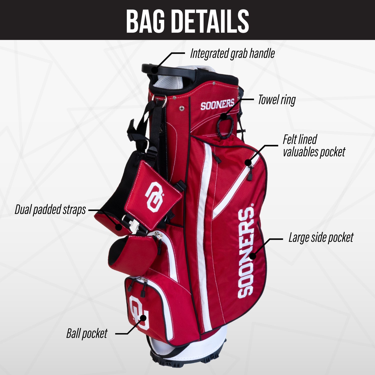 Oklahoma Sooners Fairway Stand Bag - Image 3 - Club Rehab