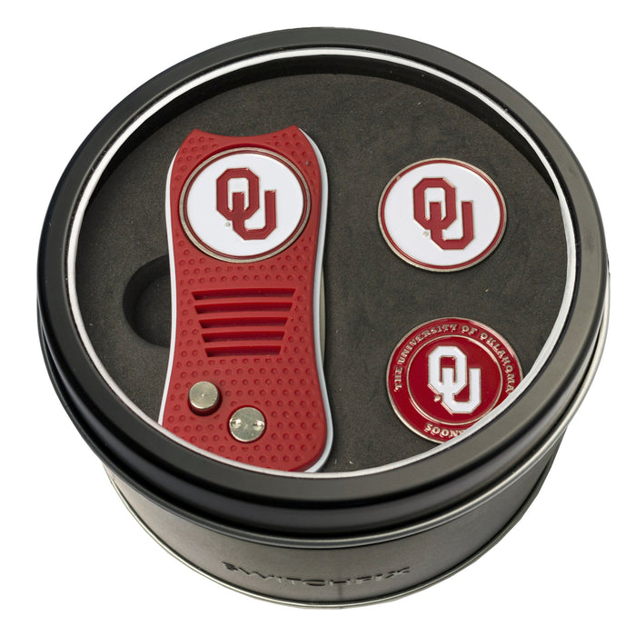Oklahoma Sooners Switchblade divot tool and ball marker tin gift set