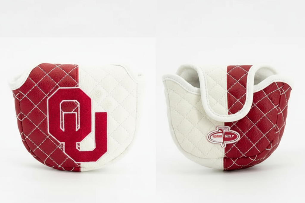 Two golf club covers with 'OU' and 'Titleist' logos on a white background