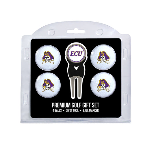 East Carolina four ball golf gift set with divot tool and ball marker