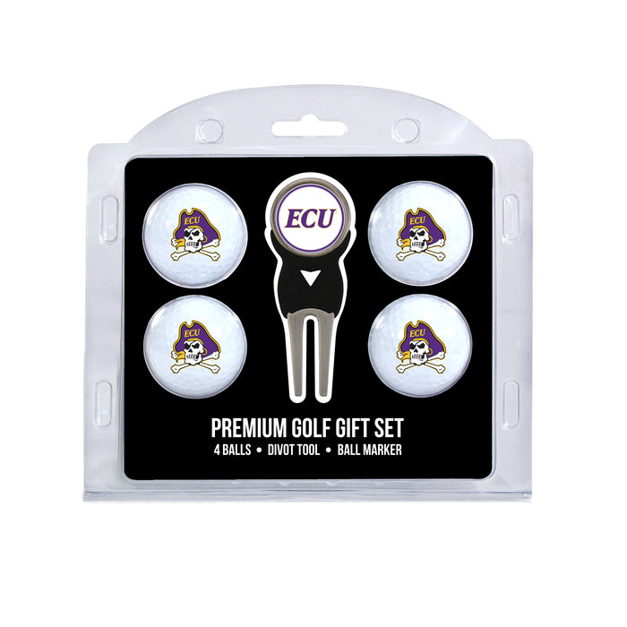 East Carolina four ball golf gift set with divot tool and ball marker