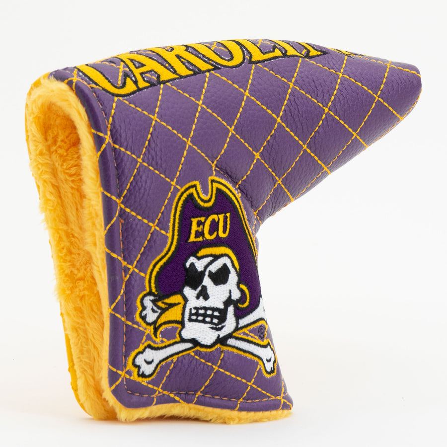 East Carolina Pirates split quilted blade putter cover: original opening and lining detail