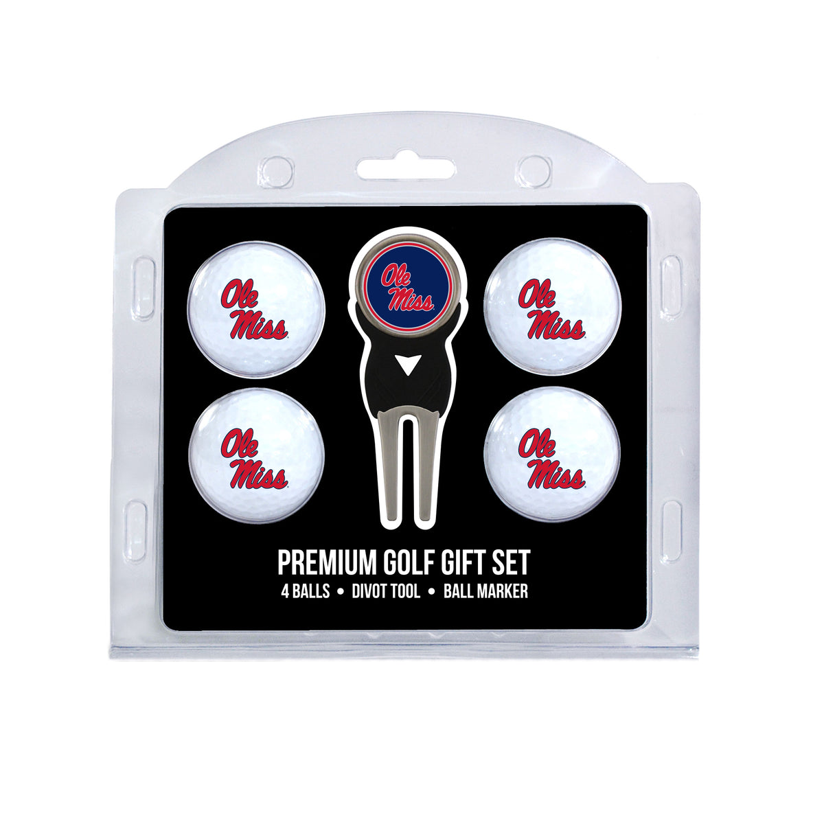 Mississippi four ball golf gift set with divot tool and ball marker