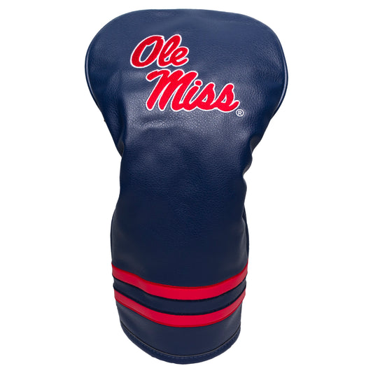 Navy golf club head cover with 'Ole Miss' text and red accents on a white background