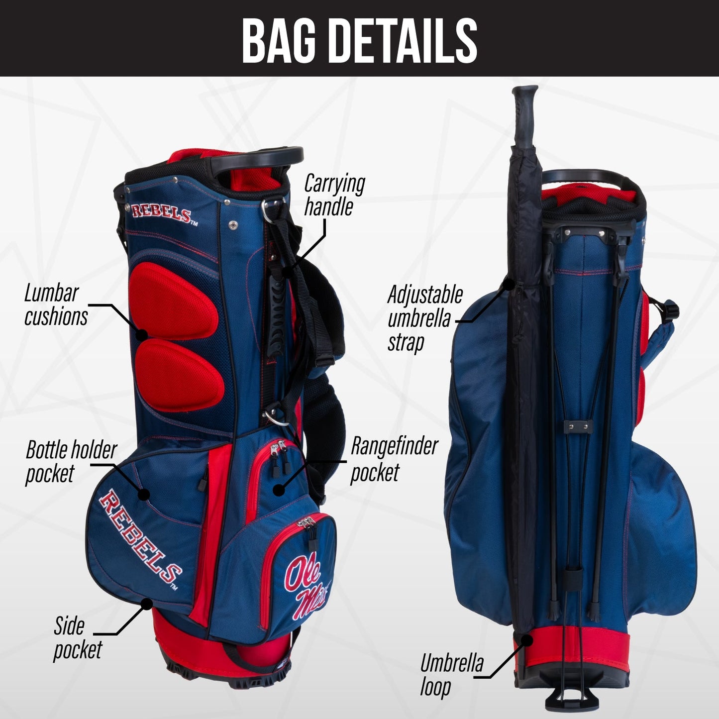 Ole Miss Rebels Fairway Stand Bag - Image 2 - Club Rehab