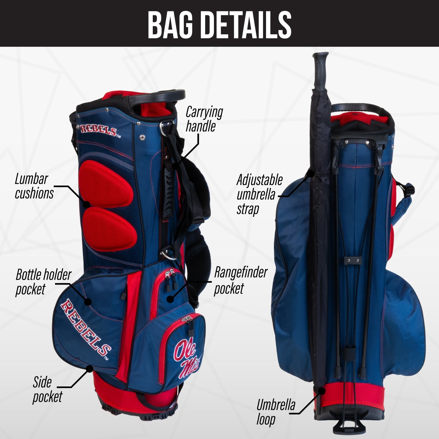 Ole Miss Rebels Fairway Stand Bag - Image 2 - Club Rehab