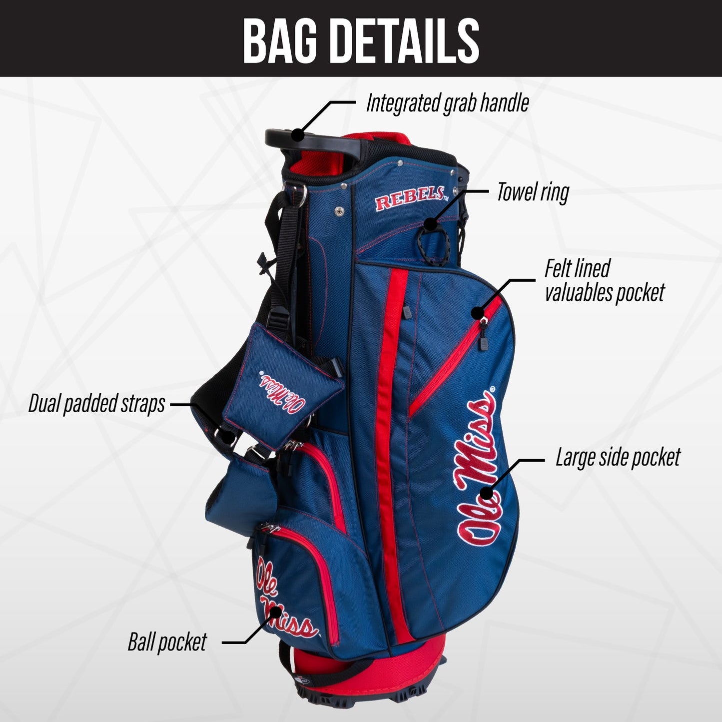 Ole Miss Rebels Fairway Stand Bag - Image 3 - Club Rehab