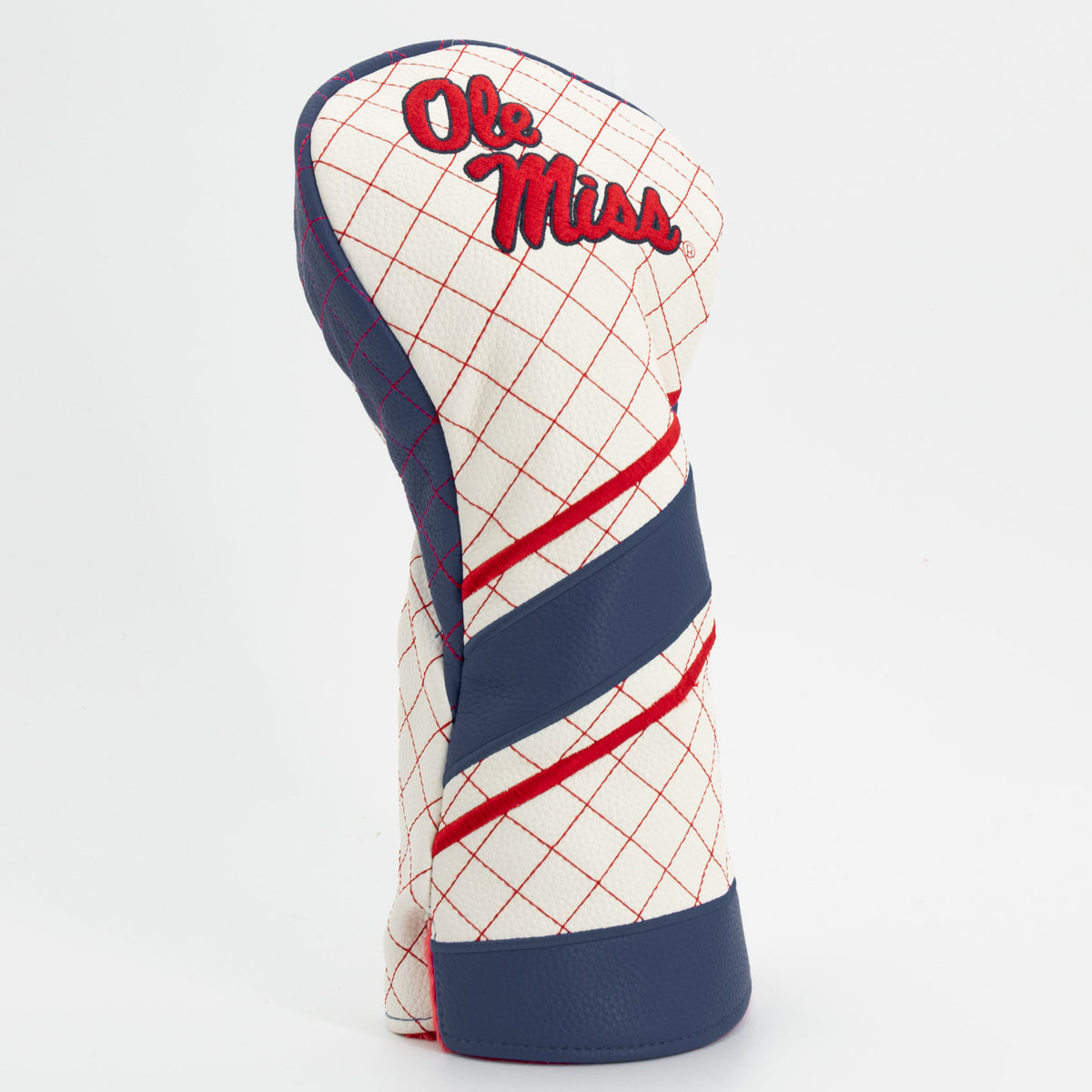 Ole Miss Rebels striped quilted driver headcover, close-up of diamond stitching and exterior texture