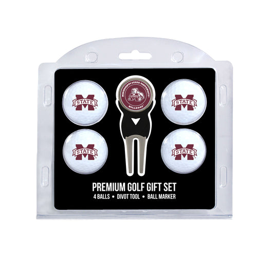 Mississippi State four ball golf gift set with divot tool and ball marker