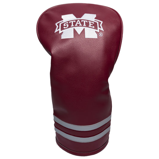 Maroon golf club head cover with 'MSU' logo on a white background