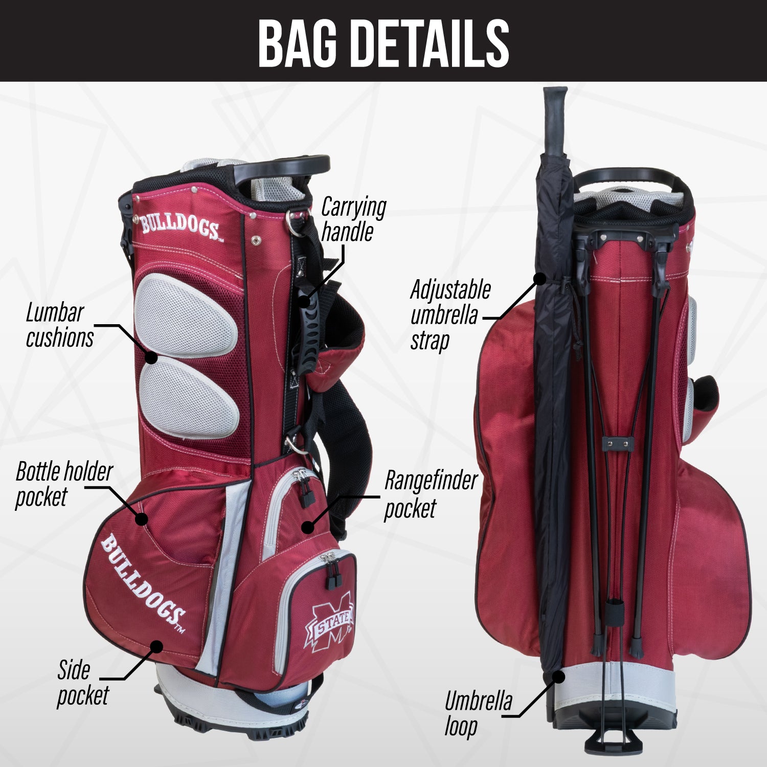Mississippi State Bulldogs Fairway Stand Bag - Image 2 - Club Rehab