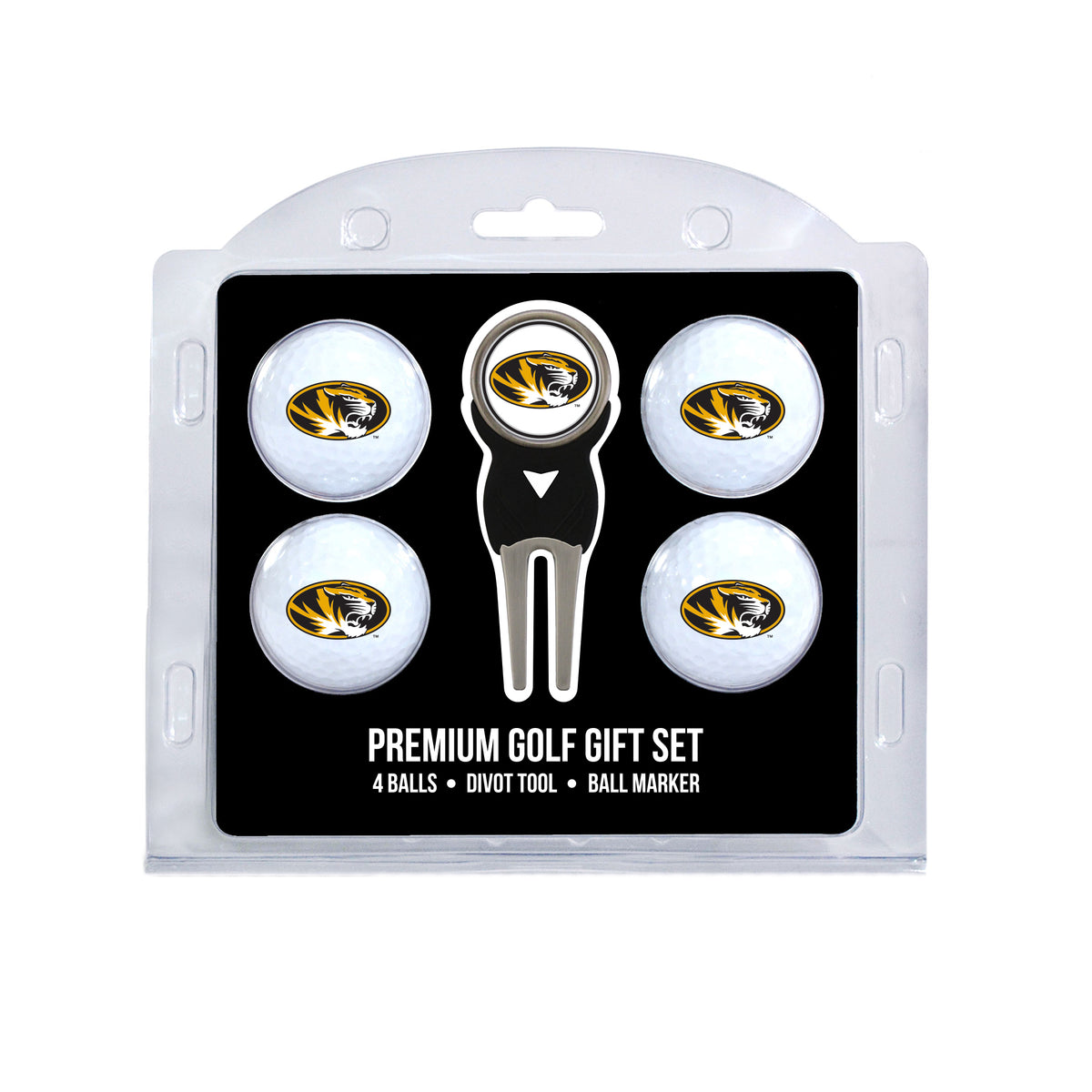 Missouri four ball golf gift set with divot tool and ball marker