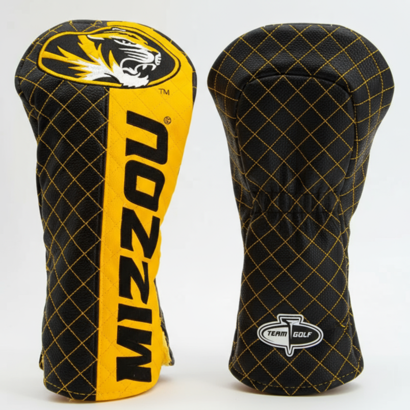 Two golf club head covers with a tiger logo and 'Mizzou' text on a white background.