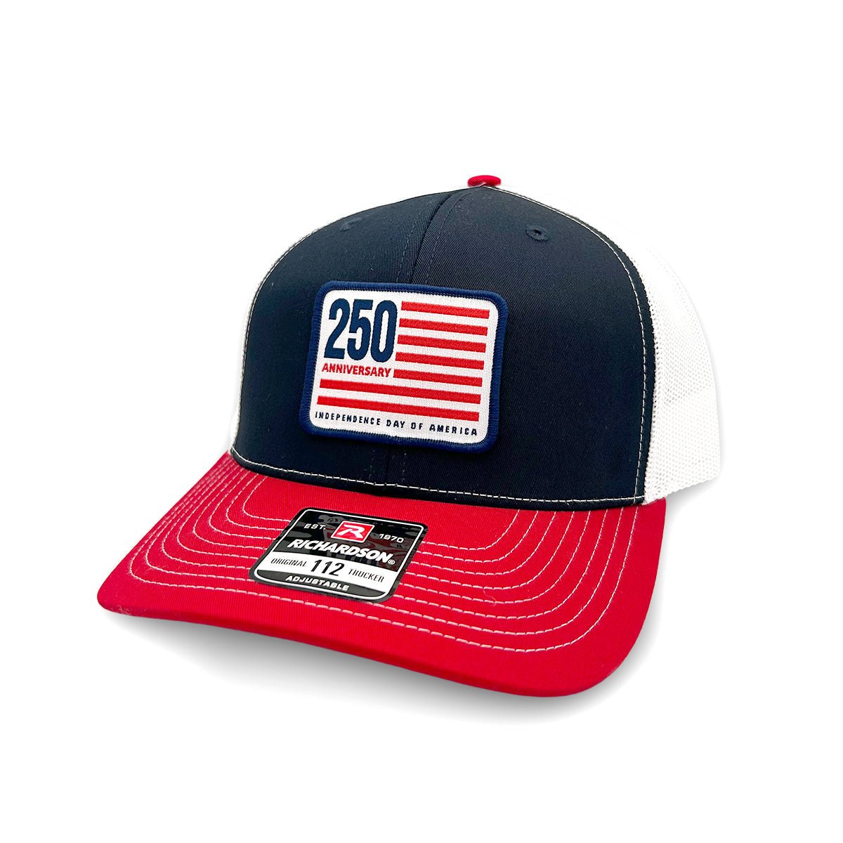 250 Anniversary Flag (Woven Patch) - Curved Bill Snapback Navy / White / Red - Club Rehab