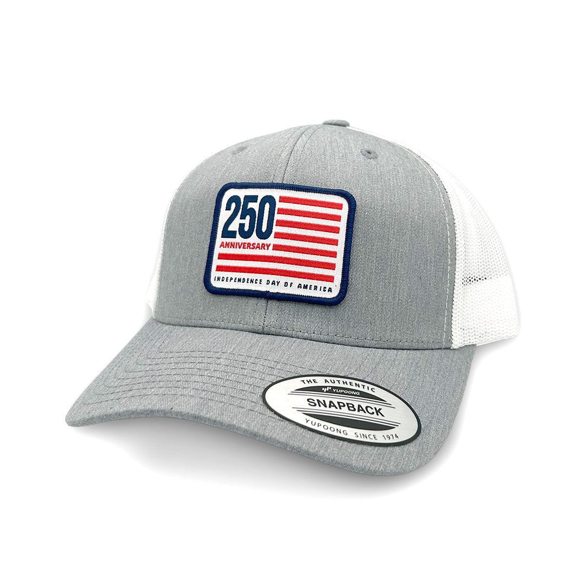 250 Anniversary Flag (Woven Patch) - Curved Bill Snapback Heather Grey / White - Club Rehab