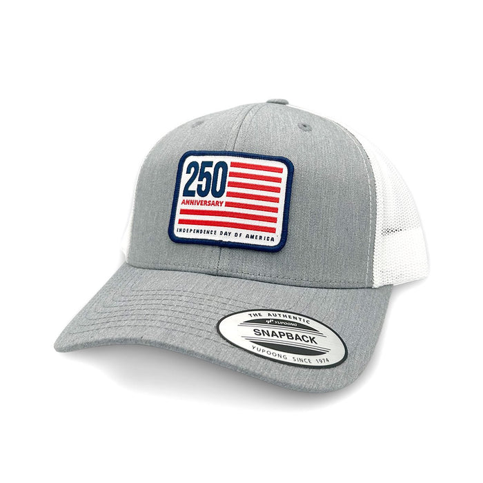 250 Anniversary Flag (Woven Patch) - Curved Bill Snapback Heather Grey / White - Club Rehab