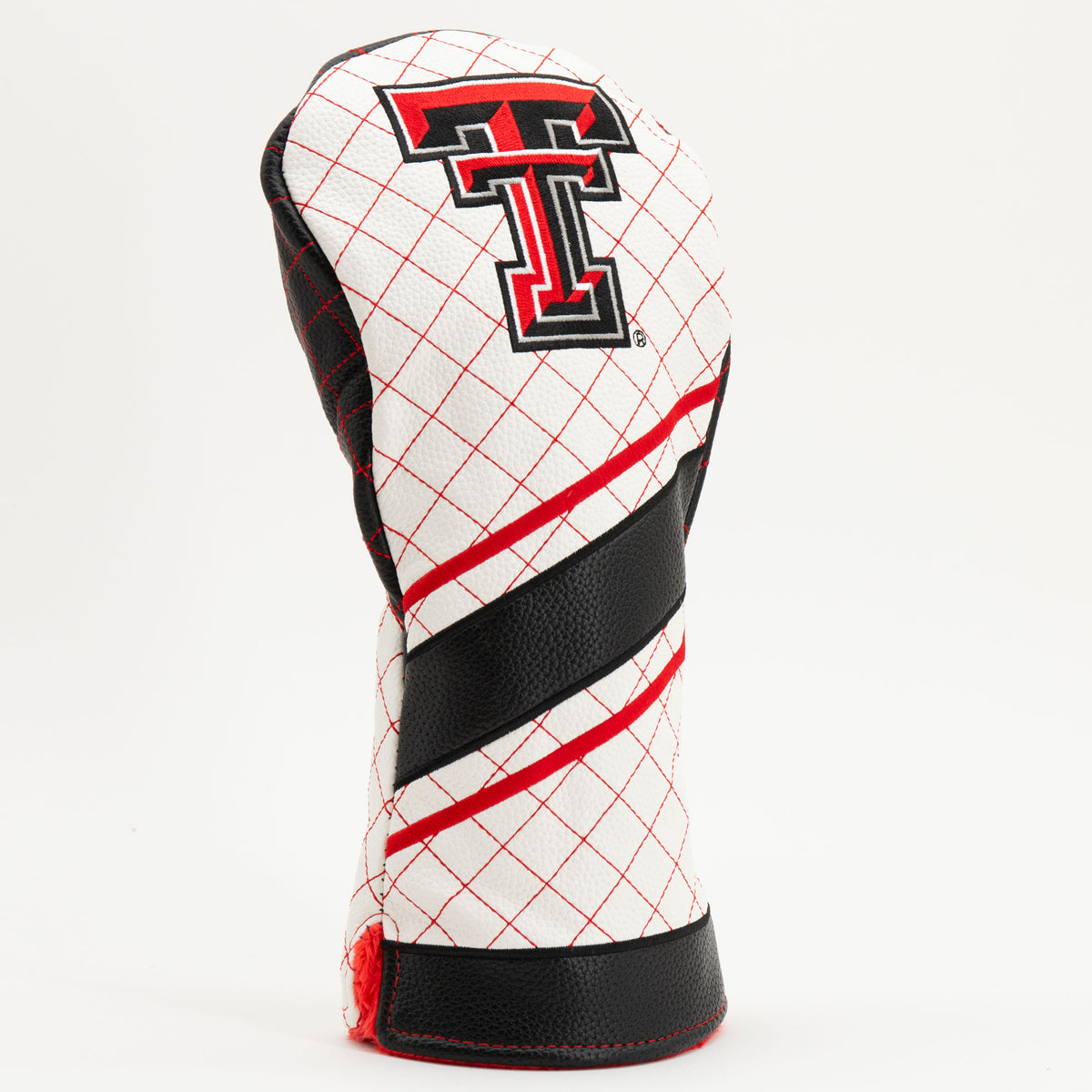Texas Tech Red Raiders striped quilted driver headcover, close-up of diamond stitching and exterior texture