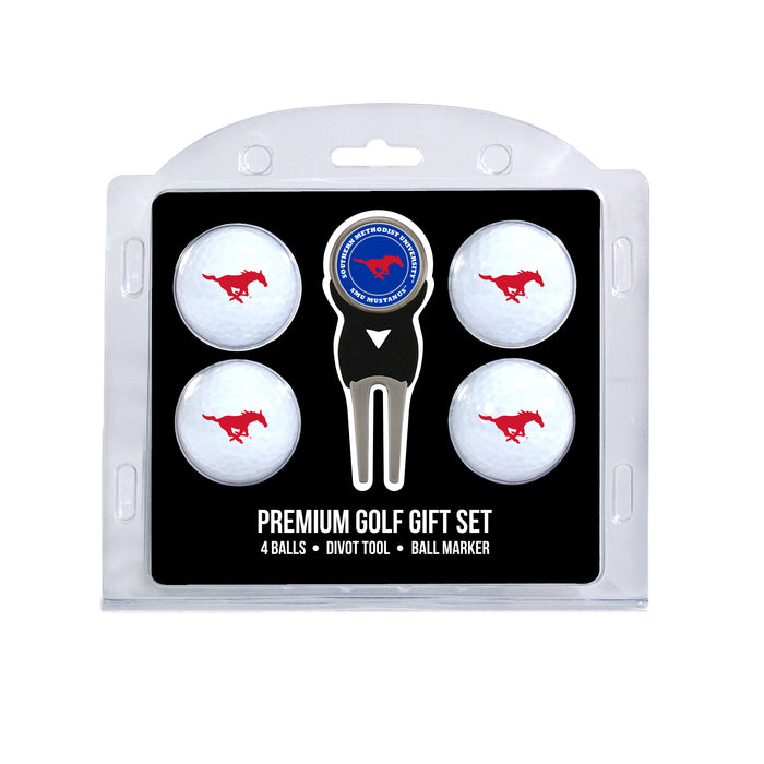 SMU four ball golf gift set with divot tool and ball marker