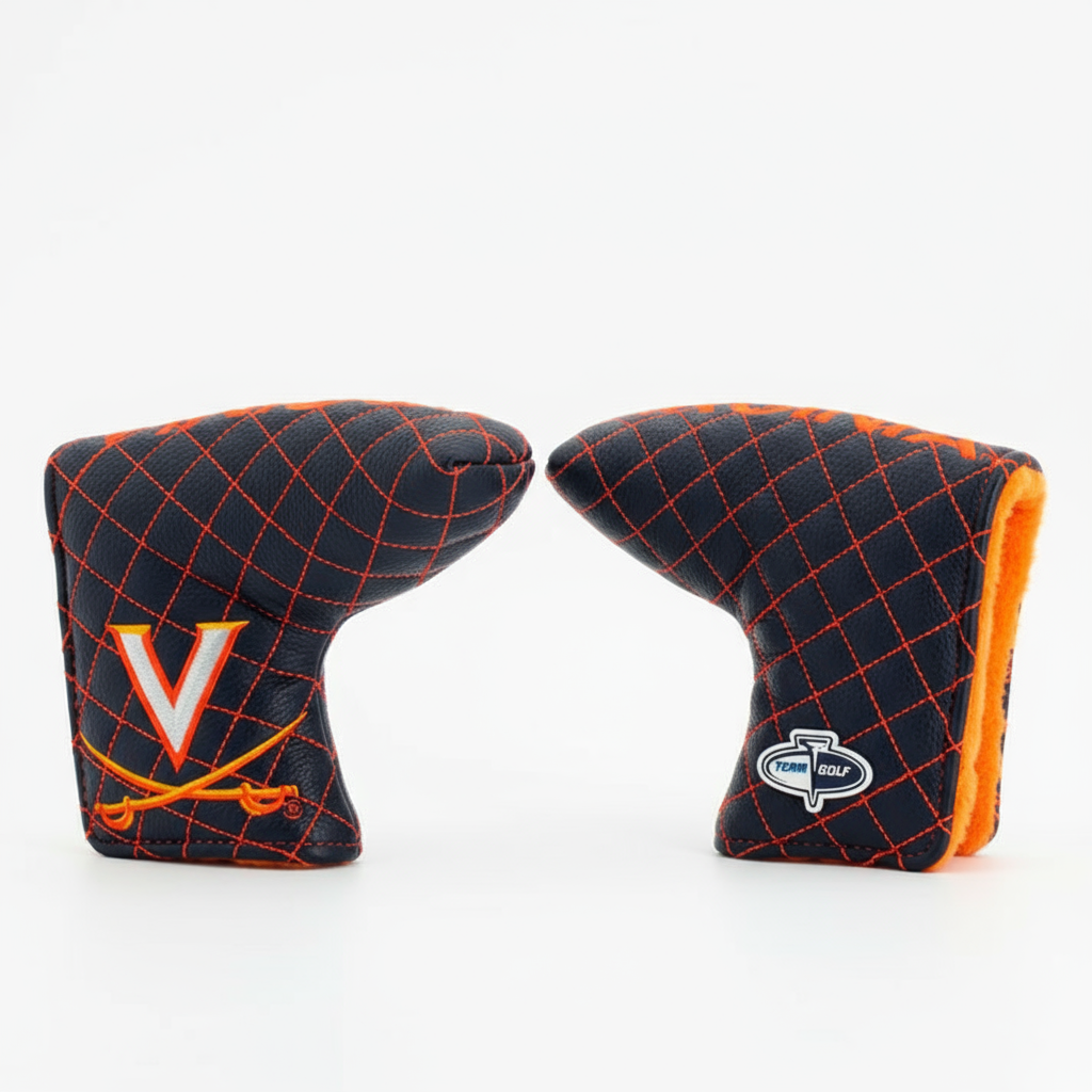 Two golf club head covers with a diamond pattern on a white background