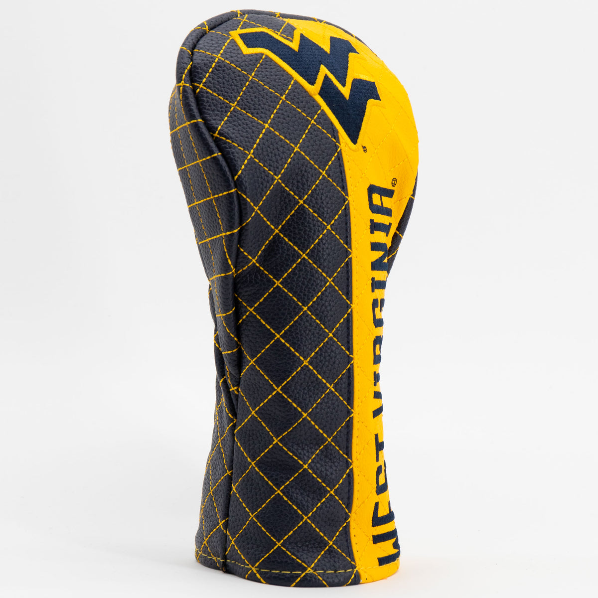 West Virginia Mountaineers Split Quilted Fairway Headcover, angled view