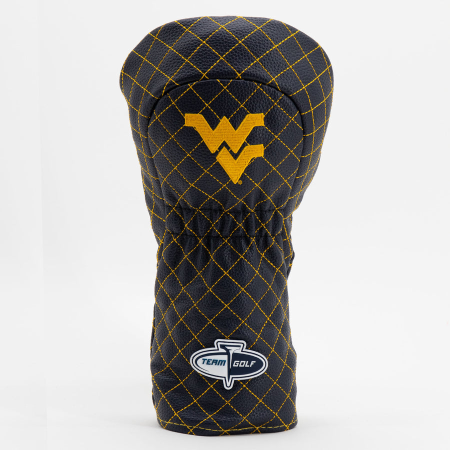 West Virginia Mountaineers solid quilted driver cover, back view