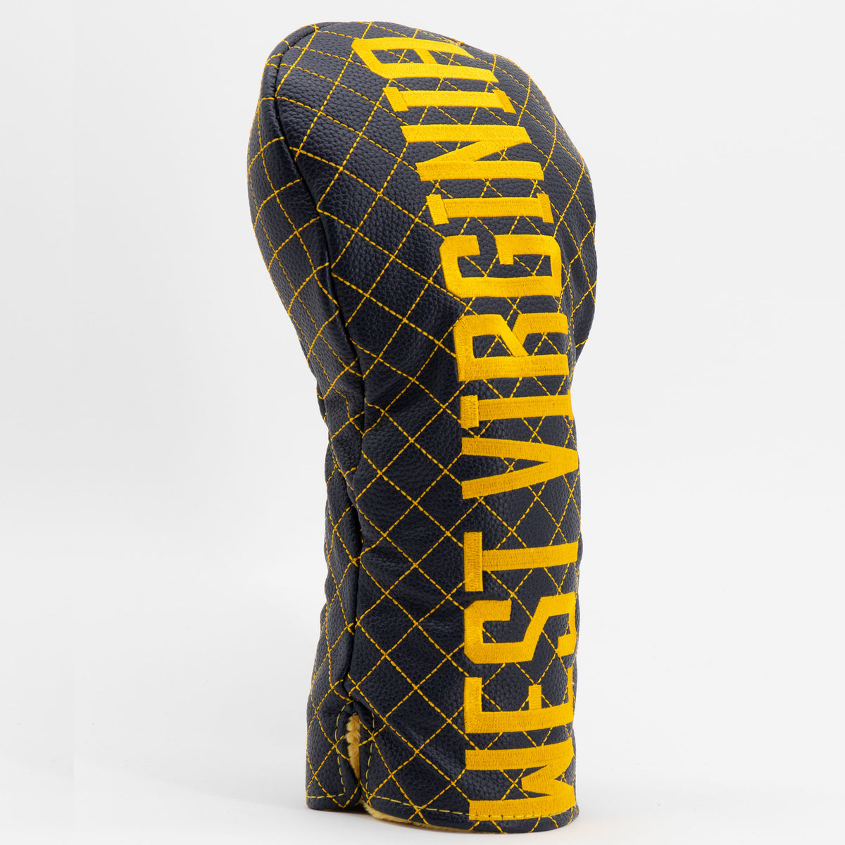 West Virginia Mountaineers solid quilted driver headcover, close-up of diamond stitching and exterior texture