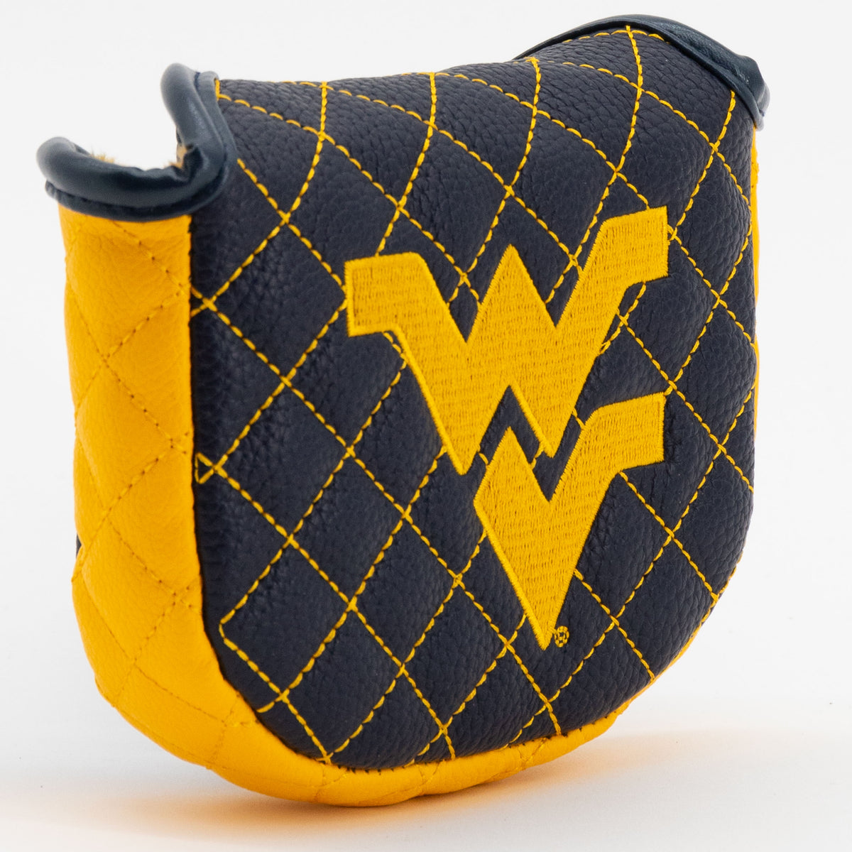 West Virginia Mountaineers Solid Quilted Mallet Putter Cover, angled view