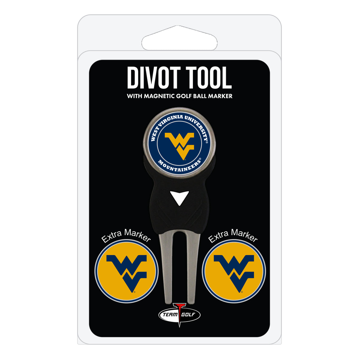 West Virginia Mountaineers divot repair tool and three ball markers
