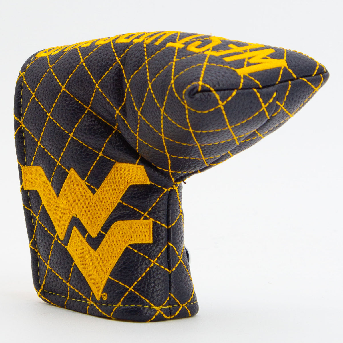 West Virginia Mountaineers Solid Quilted Blade Putter Cover, angled view