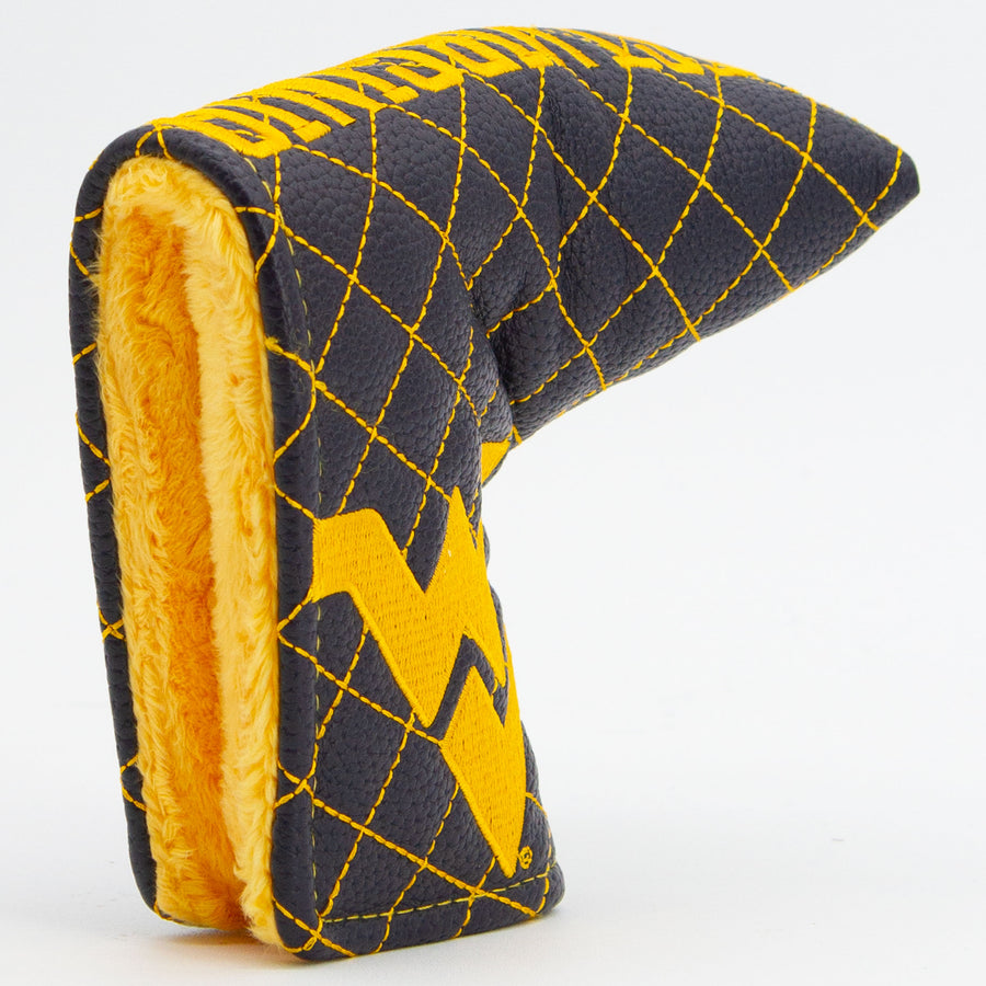 West Virginia Mountaineers solid quilted blade putter cover: original opening and lining detail
