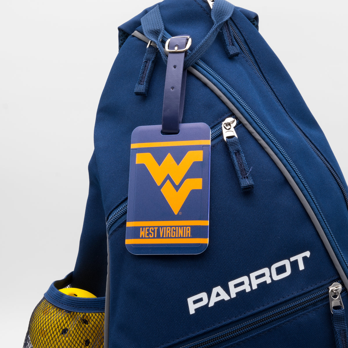 West Virginia Mountaineers plastic golf bag tag by Team Golf, product photo 3