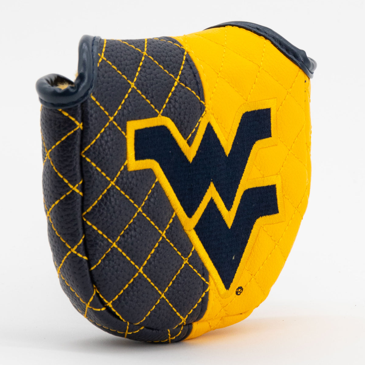 West Virginia Mountaineers Split Quilted Mallet Putter Cover, angled view