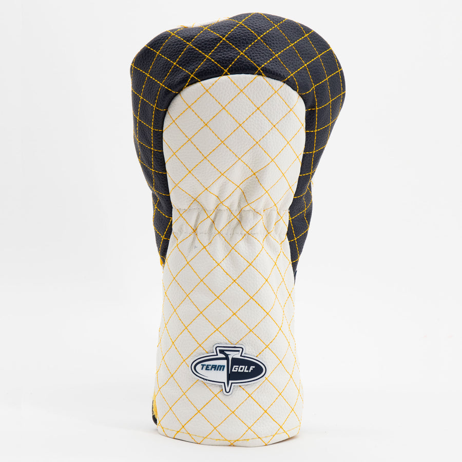 West Virginia Mountaineers striped quilted driver cover, back view