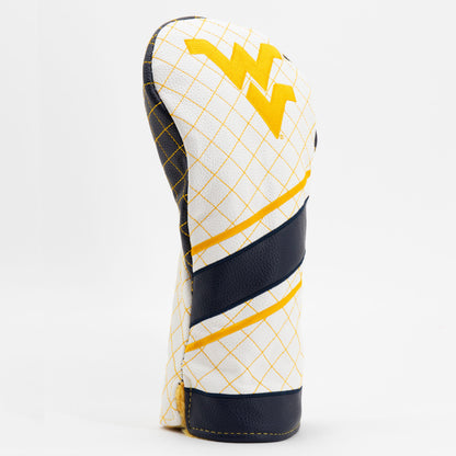 West Virginia Mountaineers Striped Quilted Driver Headcover, angled view