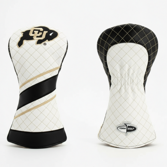 Two golf club head covers on a white background