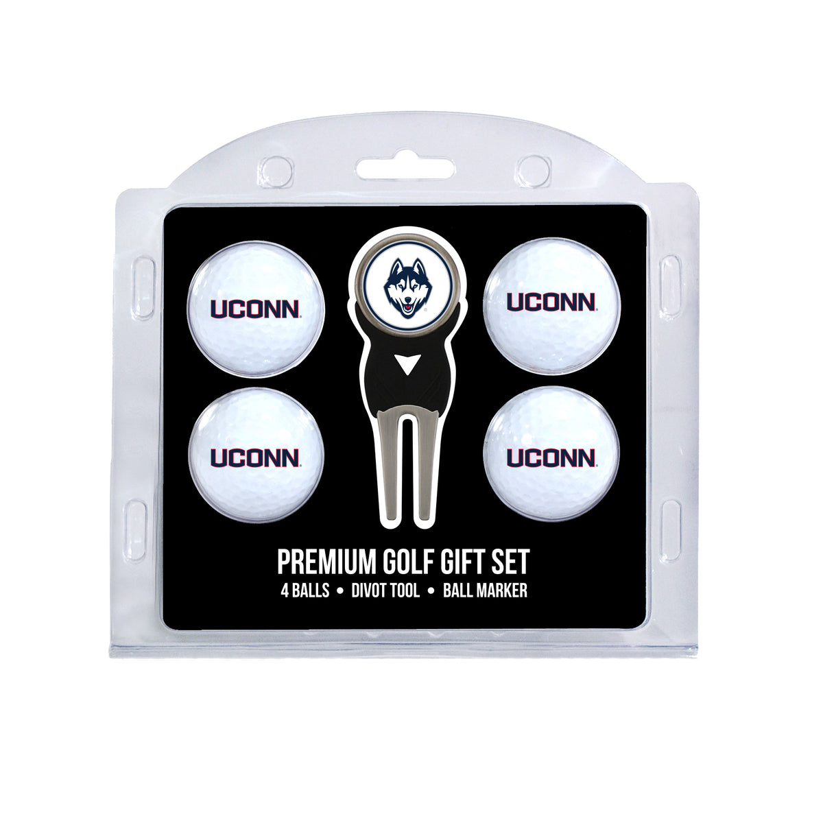 Connecticut four ball golf gift set with divot tool and ball marker