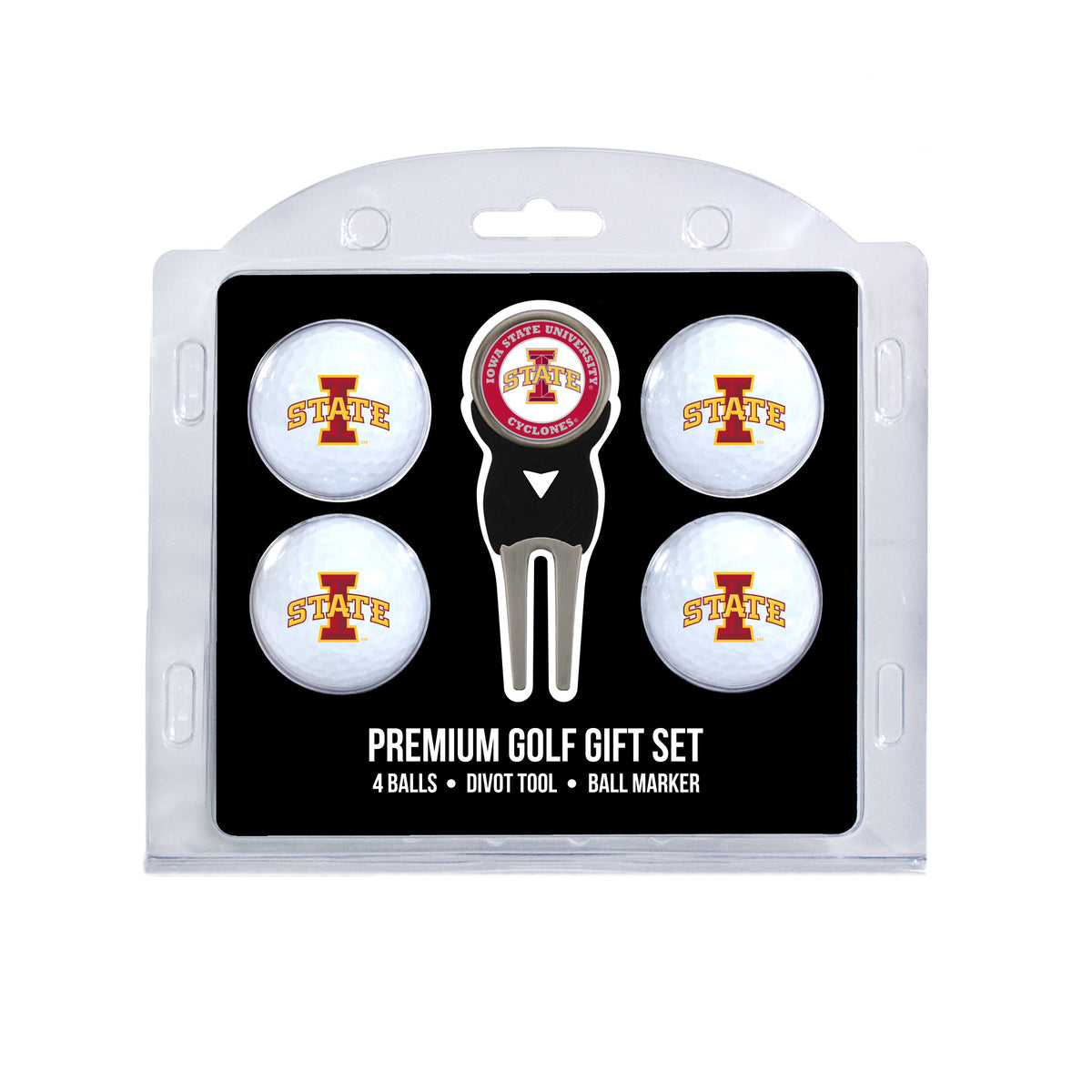 Iowa State Cyclones four ball golf gift set with divot tool and ball marker