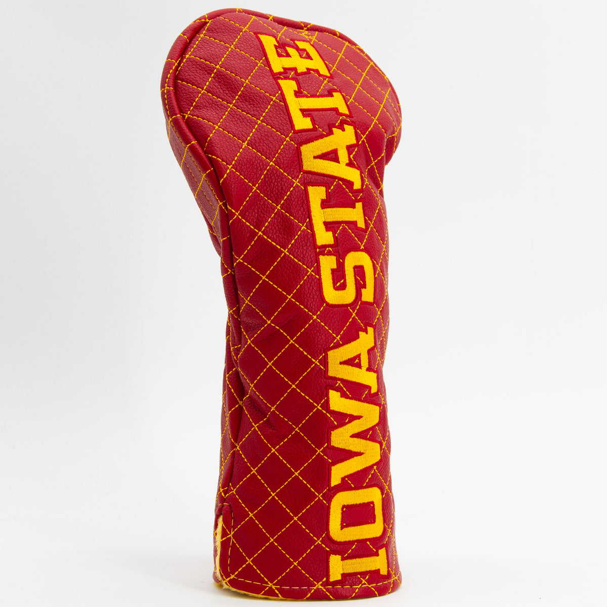Iowa State Cyclones solid quilted driver headcover, close-up of diamond stitching and exterior texture