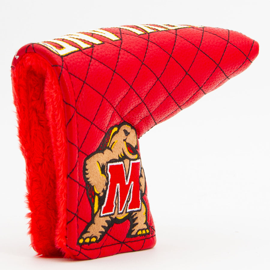 Maryland Terrapins solid quilted blade putter cover: original opening and lining detail
