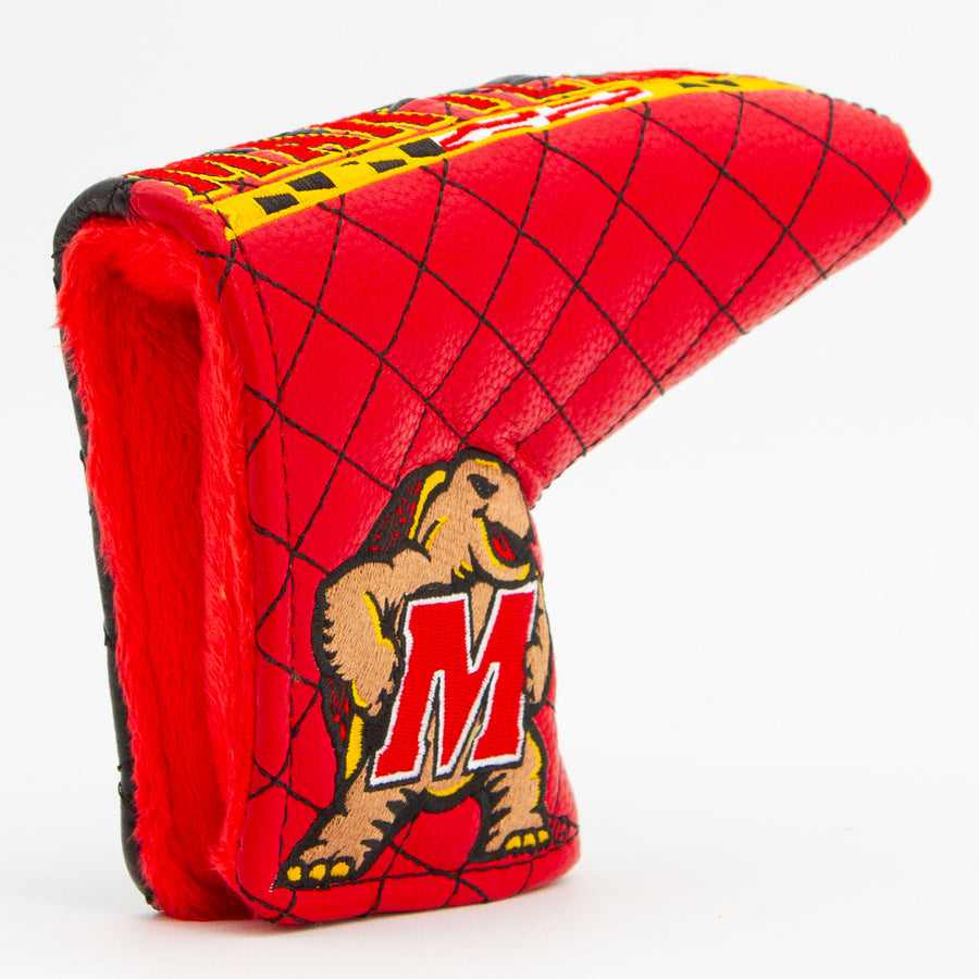 Maryland Terrapins split quilted blade putter cover: original opening and lining detail