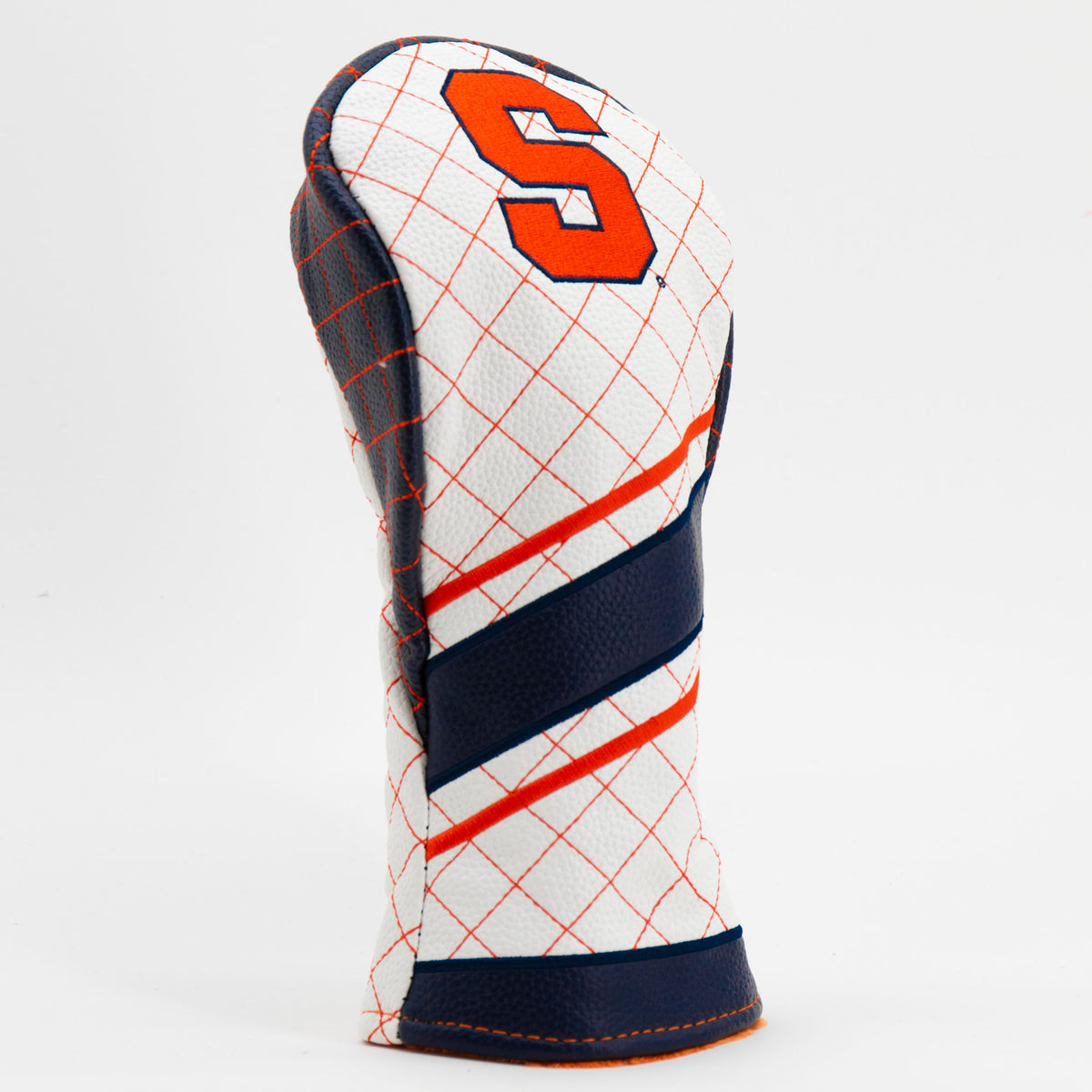 Syracuse Orange Striped Quilted Fairway Headcover, close-up of the diamond stitching and textured exterior