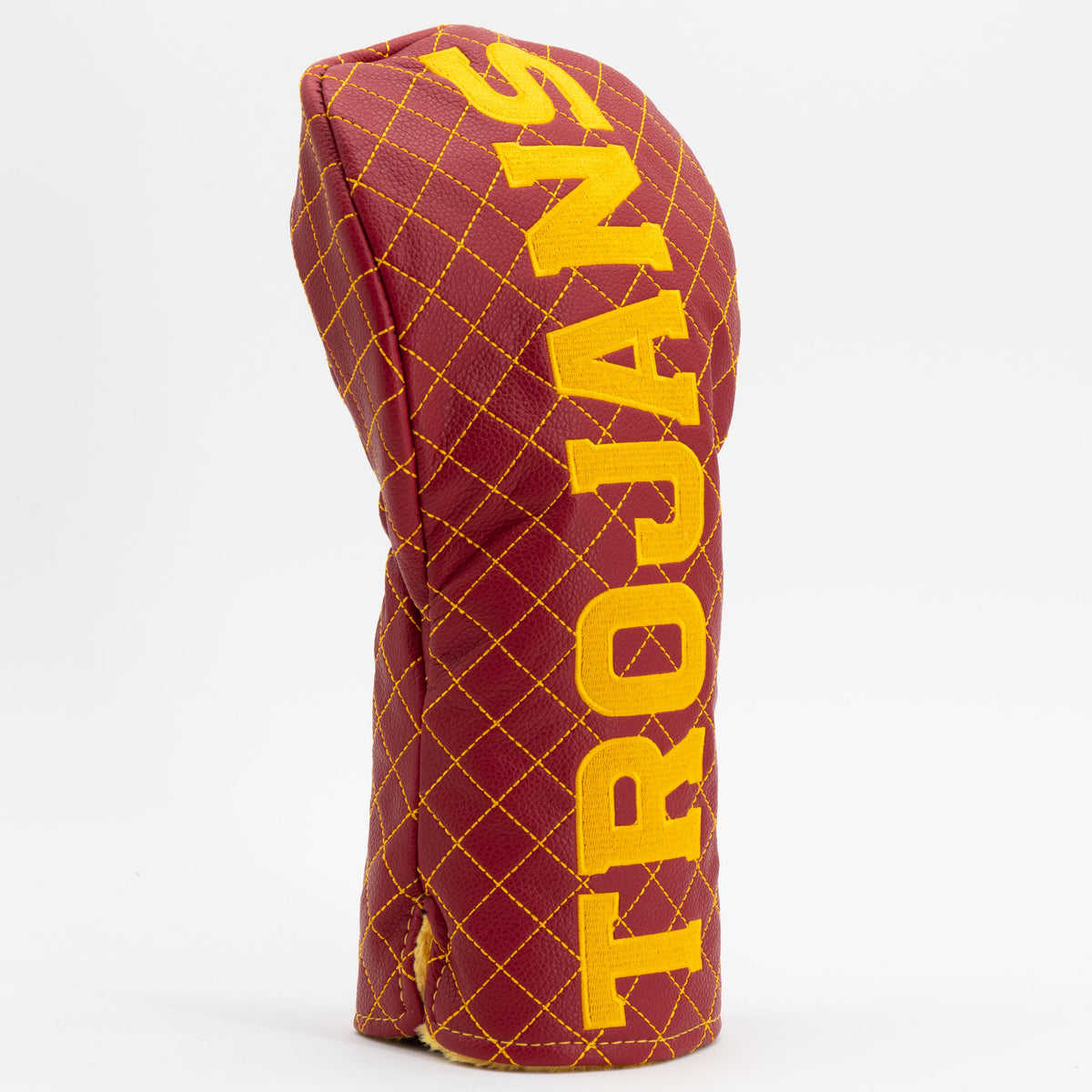 USC Trojans solid quilted driver headcover, close-up of diamond stitching and exterior texture