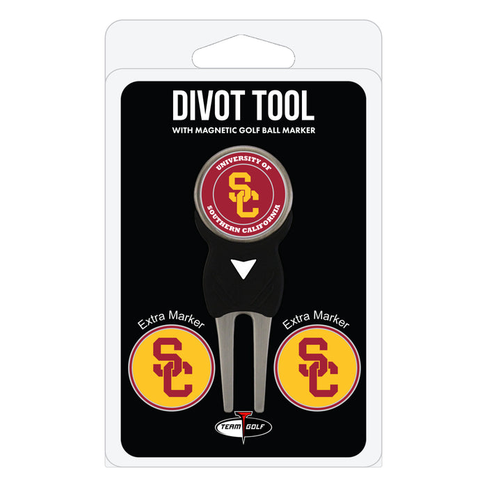 USC Trojans divot repair tool and three ball markers