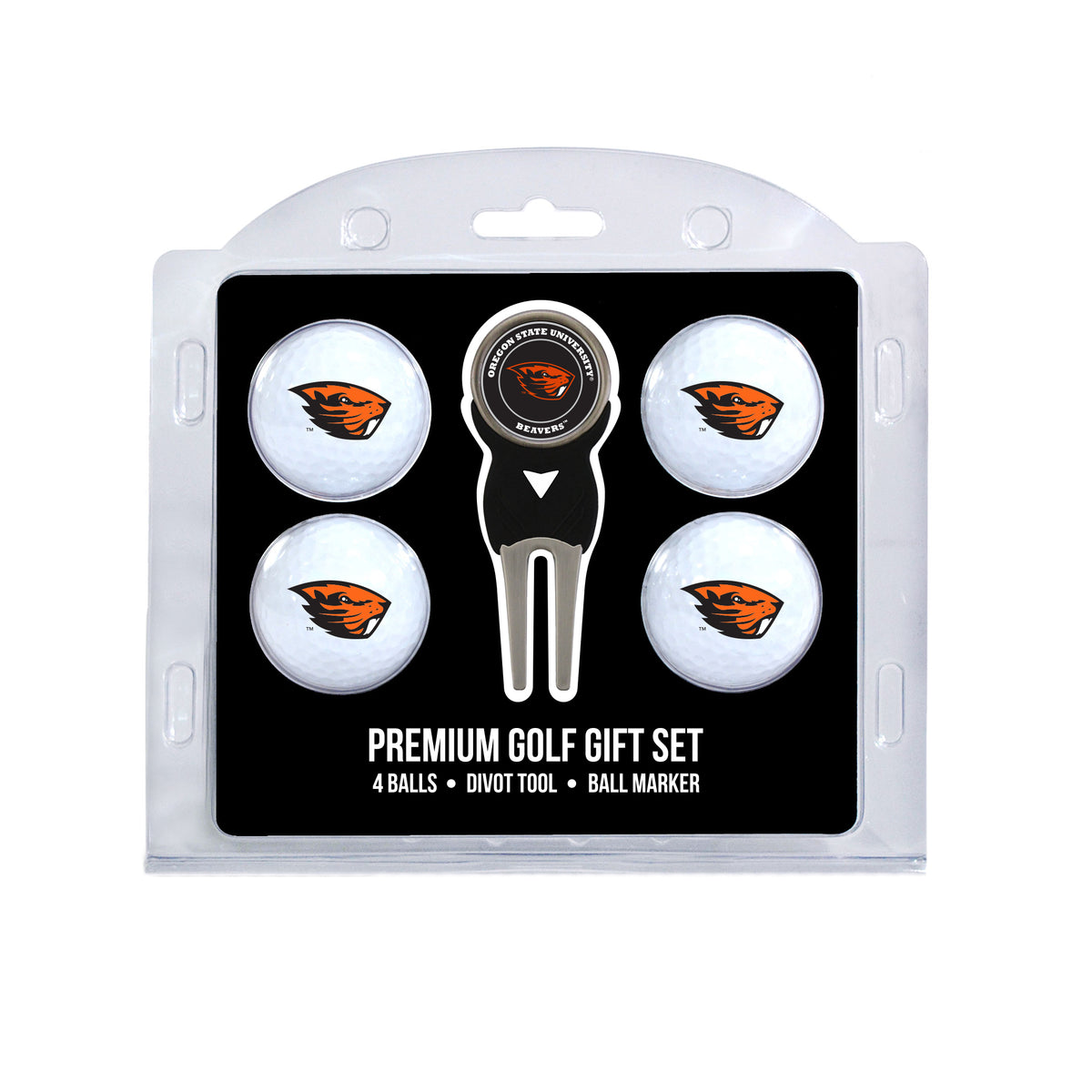 Oregon State Beavers four ball golf gift set with divot tool and ball marker